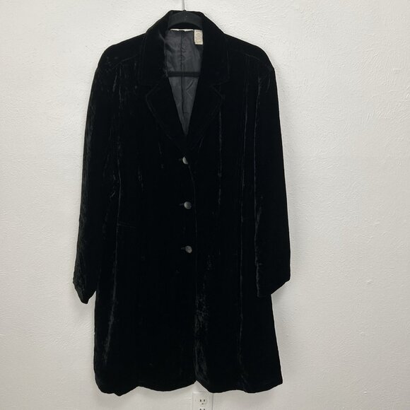 J Jill Velvet Sz 3X Black Mid Length Evening Goth Jacket Coat Embroidery Button - Picture 2 of 9